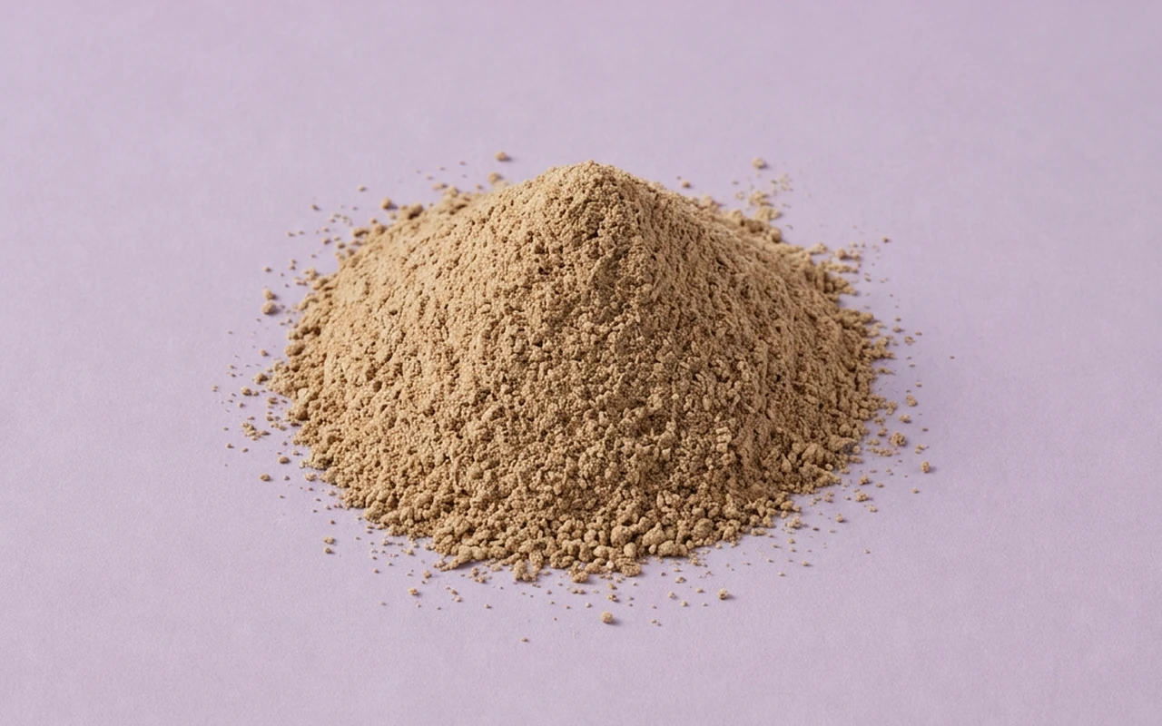 Valerian represented as a fine ingredient powder on a matching pale lavender studio background